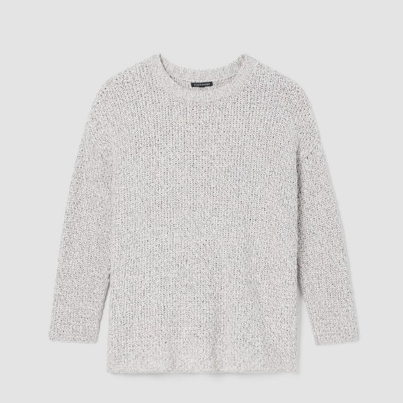 EILEEN FISHER | Cotton Crimp Crew Neck Long Top | Large | Sea Salt - Picture 8 of 9